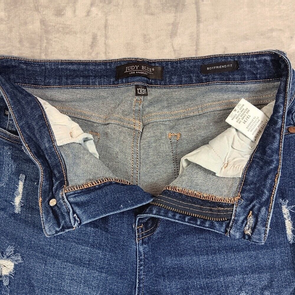 Judy Blue Sz 13/31 Distressed Jeans Boyfriend Fit Ripped Denim Dark Wash Womens - Picture 6 of 11